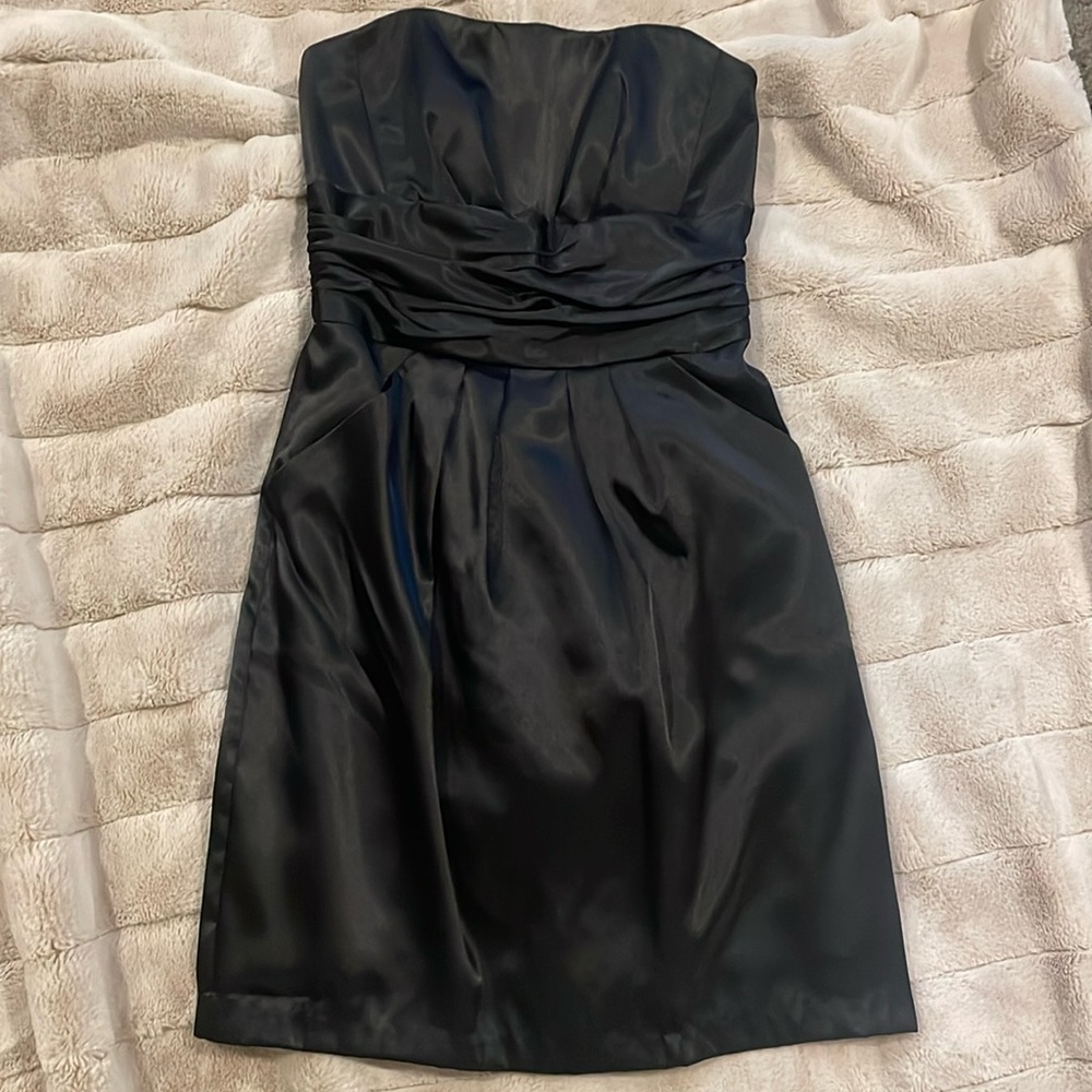 Black, David’s Bridal Strapless Bridesmaid Dress